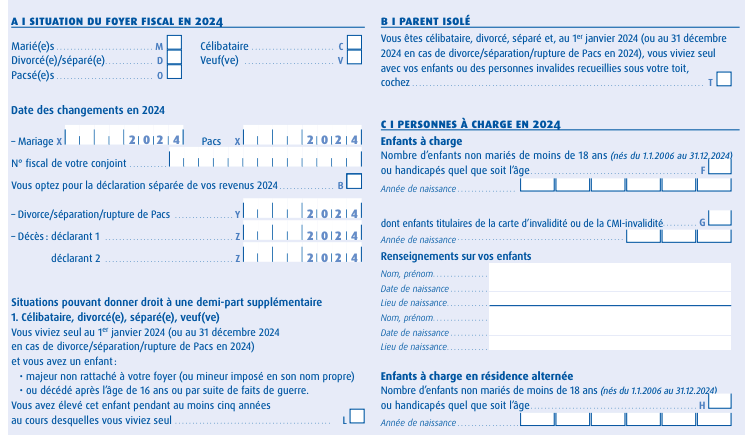 Capture d'un formulaire 2042 de déclaration de revenus